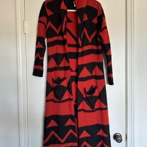 Forever 21 Red and Black Geometric Cardigan